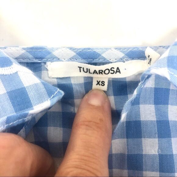 TULAROSA Molina Cropped Pastel Blue Gingham Wrap Blouse Size XS by Revolve - Picture 9 of 11